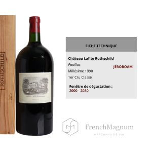Photographie du Jéroboam Château Lafite Rothschild 1990 avec sa fiche de caractéristique